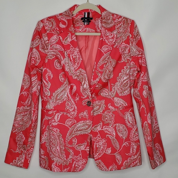 Tommy Hilfiger Paisley Print Blazer Size 12 Lined Slim Fit Floral Structured - Picture 1 of 15